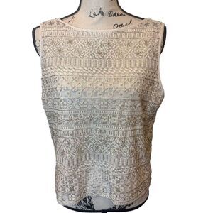 Alice + Olivia Ivory Beaded Lace Cropped Tank Top Women's Size 12 Sleeveless